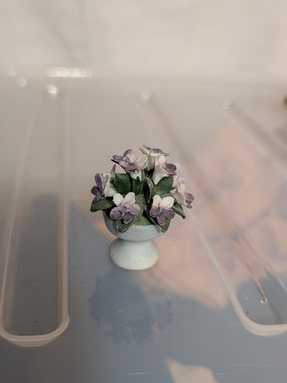 Miniature Franklin Mint Purple and White Floral Ceramic Accent Vase